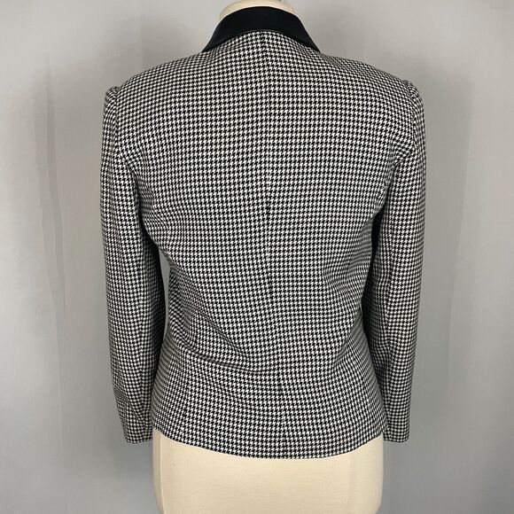 Vintage Jacket Size 14 Black White Houndstooth Full Zip Faux Leather Trim 90s - Picture 8 of 13